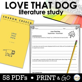 Preview of Love That Dog | Literature Study | Distance Learning Printables