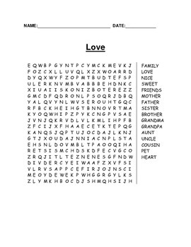 love word search by first grade fireworks teachers pay teachers