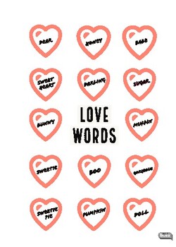 Preview of Love Words - Terms of Endearment in English.  ESL / EFL