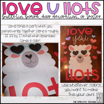 Love You LLots LLama Valentine's Day Bulletin Board, Door Decor, or Poster