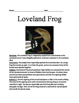 Preview of Loveland Monster - Lizard Cryptid Lesson article questions word search