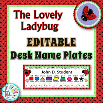 Preview of Name Tags EDITABLE Desk Name Plates - Ladybug