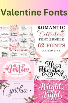 Preview of Lovely Romantic Valentine Fonts Collection Bundle | 62 fonts | Commercial Use