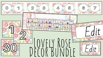 Preview of Lovely Rose Classroom Decor Bundle