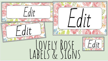 Preview of Lovely Rose Editable Classroom Labels- 4 Sizes