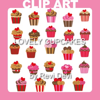 Preview of Cupcake clip art - Lovely cupcakes clipart (teacher resource) red, pink, brown