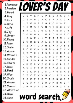 Lover's Day Word Search Puzzle , Lover's Day Word Search Activities