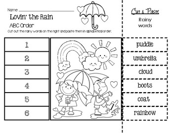 Preview of Lovin' the Rain ABC Order Worksheet