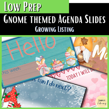 Preview of Low Prep Gnome Themed Daily Agenda Slides - Growing Listing 