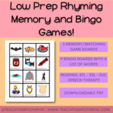 Low Prep Rhyming Memory and Bingo Games!