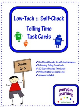 Preview of Low Tech Self Check Telling Time Task Cards