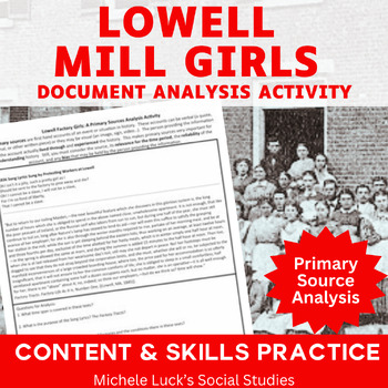 Preview of Lowell Mill Girls Factory Industrialism American Document Analysis Activity