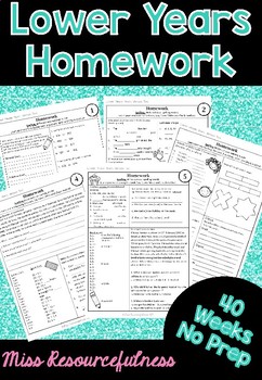 Preview of Lower Middle Years Weekly Homework Sheets - Whole Year, No Prep