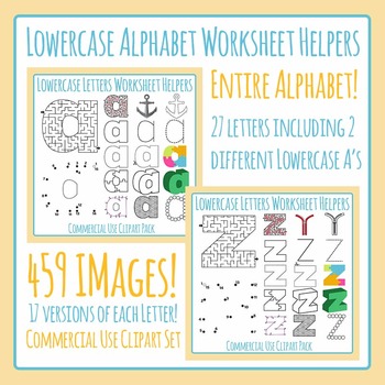 Preview of Lowercase Alphabet Worksheet Helper Clip Art Bundle: 459 IMAGES! Commercial Use