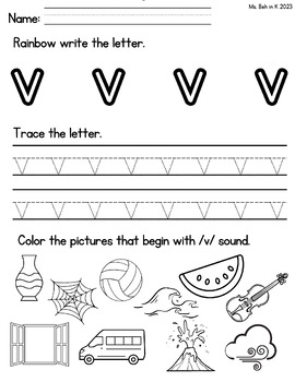 Lowercase Letter Phonics and Handwriting Activities: v and w by Ms Beh in K