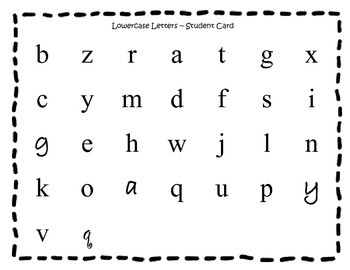 Lowercase Letter Recognition Test - student card by Kristal | TpT
