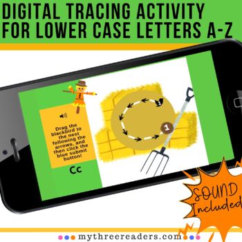 Preview of Lowercase Letters TRACING A-Z  ✨ Scarecrows & Hay ✨ - Digital Boom™ Activity