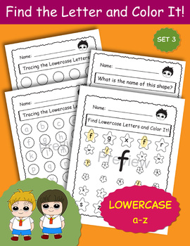 Preview of Lowercase letter worksheet, find alphabet and color it, Lowercase Alphabet-Set3