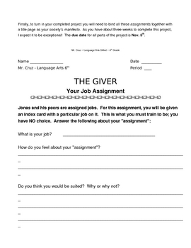 the giver job assignments