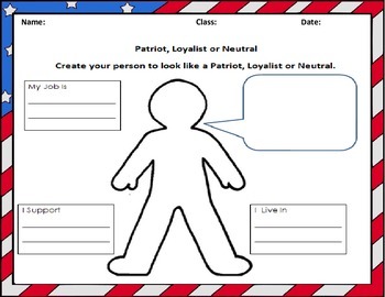 Preview of Loyalist, Patriot or Neutral Sensory Figure Worksheet