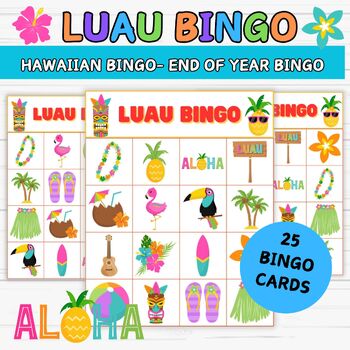 Preview of Luau Bingo- Hawaiian Bingo- End of Year Party Bingo
