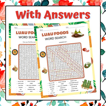 Luau Foods Word Search Hawaiian Luau Games #funinthesun TPT