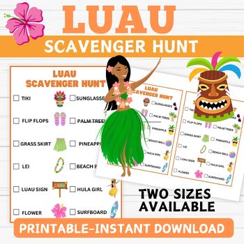 Preview of Luau Scavenger Hunt- Luau Activity Printable