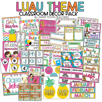 Preview of Luau Theme Classroom Decor Bundle | Colorful & Tropical