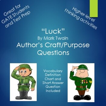 Preview of Luck Author's Craft/Purpose Questions with Vocabulary and Short Answer