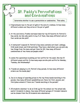 St. Patrick's Day Math - Probability Worksheets for Middle School