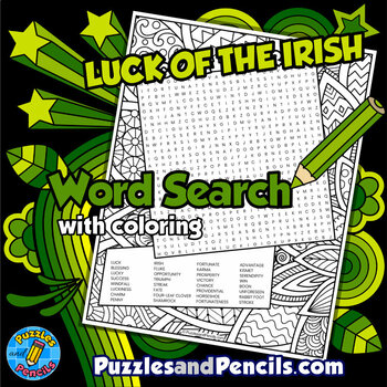 Preview of Luck of the Irish Word Search Puzzle with Coloring | St Patrick's Day Wordsearch