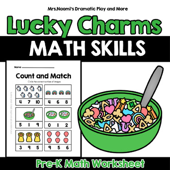 Preview of Lucky Charms Count and Match , PreK, Math, Low-prep, Worksheets