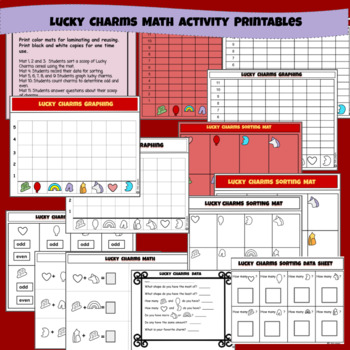 Preview of Lucky Charms Math Sorting, graphing, addition printable sheets