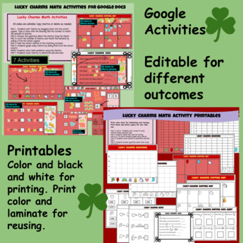 Preview of Lucky Charms Math sorting and graphing bundle for printing and google docs
