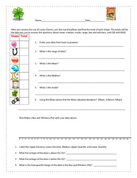 Preview of Lucky Charms -Statistics, Mean, Median, Mode, Box and Whiskers Plot
