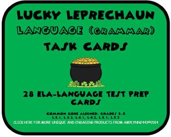 Preview of Lucky Leprechaun Language Task Cards- St. Patrick's Day Grammar Test Prep