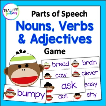 Preview of PARTS OF SPEECH Nouns Verbs Adjectives GAME Lucky Sock Monkey