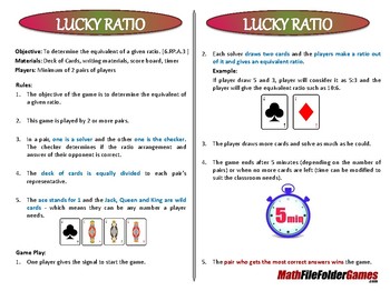 Preview of Lucky Ratio Game - 6th Grade Math Game [CCSS 6.RP.A.3]