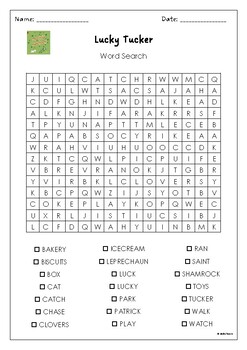 Lucky Tucker by Leslie McGuirk Word Search Activity by MsZzz Teach