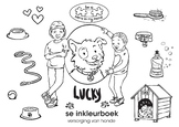 Lucky's colouring in book, caring for your dog, Afrikaans
