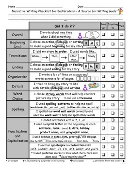 Preview of Narrative Writing Checklist for Grade 2 - Source for Writing Goals