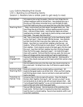 Preview of Lucy Calkins Reading First Grade Unit 1 Outlines - fully editable