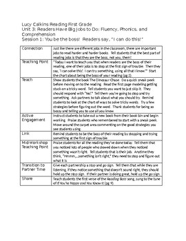 Preview of Lucy Calkins Reading First Grade Unit 3 Outlines – fully editable