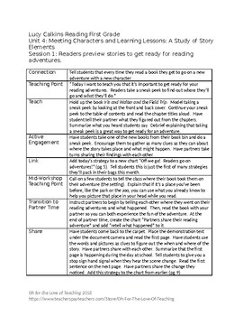 Preview of Lucy Calkins Reading First Grade Unit 4 Outlines – editable