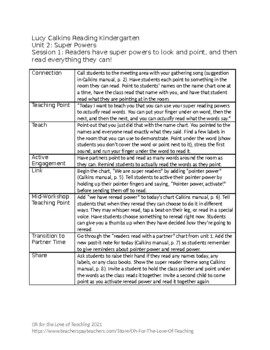 Preview of Lucy Calkins Reading Kindergarten Unit 2 Outlines – editable
