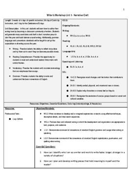 Preview of Lucy Calkins Writer's Workshop Unit 1 - Narrative - Grade 5