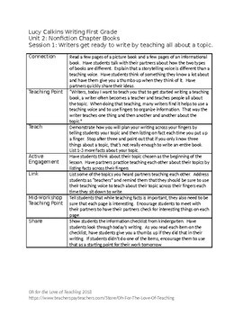 Preview of Lucy Calkins Writing First Grade Unit 2 Outlines – editable