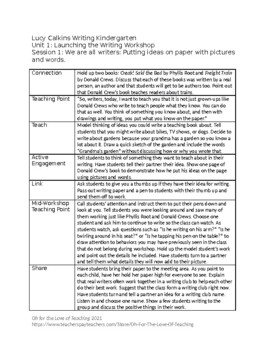 Preview of Lucy Calkins Writing Kindergarten Unit 1 Outlines – editable