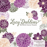 Lucy Floral Dahlias Clipart in Plum