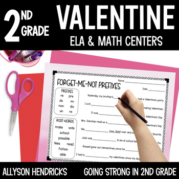 Preview of Valentine ELA & Math Centers | 2nd Grade | Easy Prep
